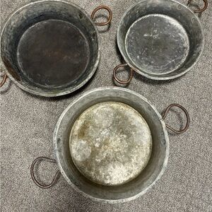 Vintage French Au Gratin Copper Pan Set of 3 with Brass Handles